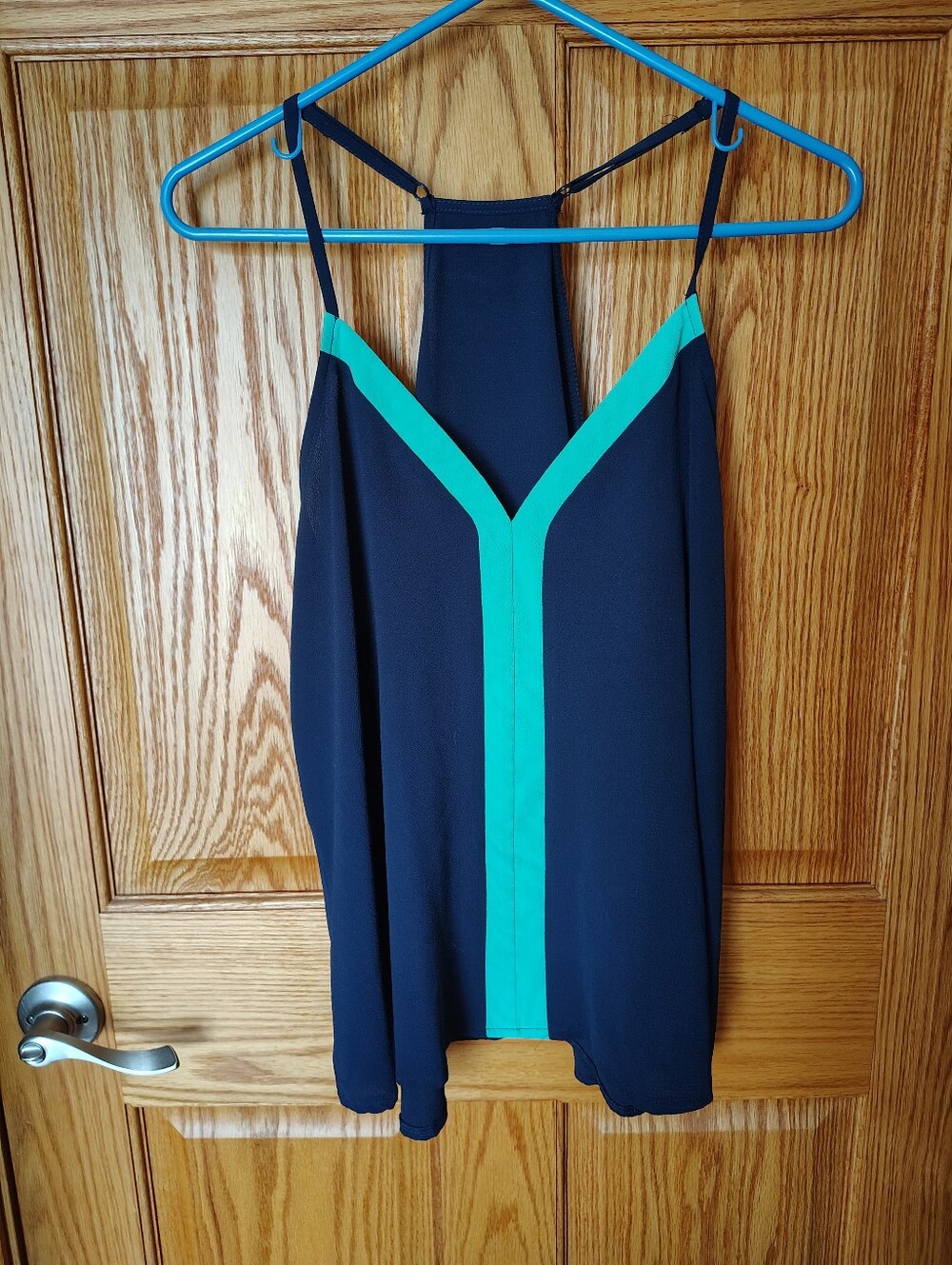 Sleeveless Navy Tank with Teal Trim. Size XL